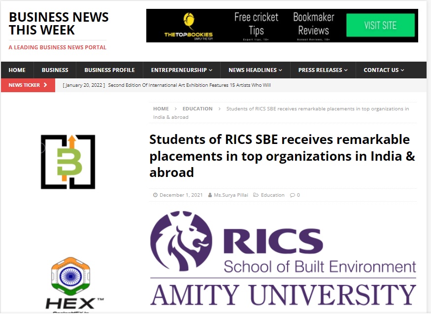 Students of RICS SBE receives remarkable placements in top organizations in India & abroad