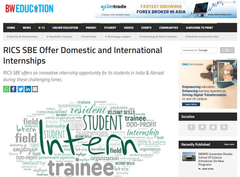 RICS SBE Offer Domestic and International Internships