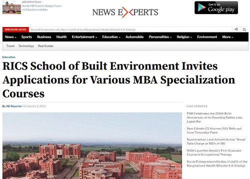 RICS School of Built Environment Invites Applications for Various MBA Specialization Courses