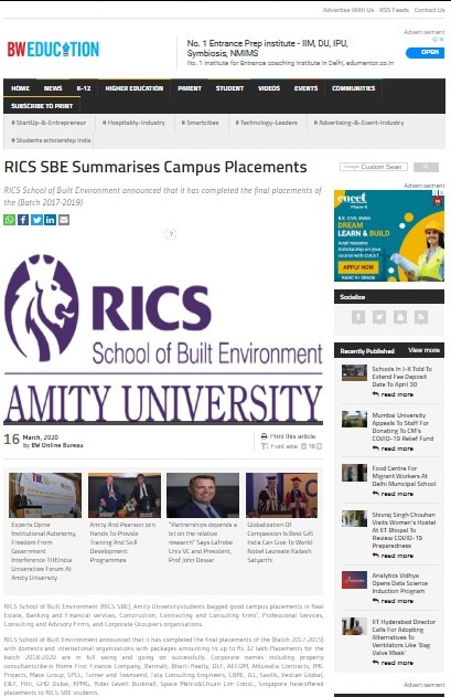 RICS SBE Summarises Campus Placements